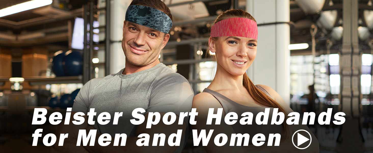 thumbnail video image 2 of beister Diademas Deportivas para Hombre y Mujeres (Paquete de 5), Bandas Elásticas Antideslizantes Que Absorben la Humedad, Bandas Anchas de Moda para Entrenamiento Atlético, Correr, Ciclismo, Balonc, 2 of 8