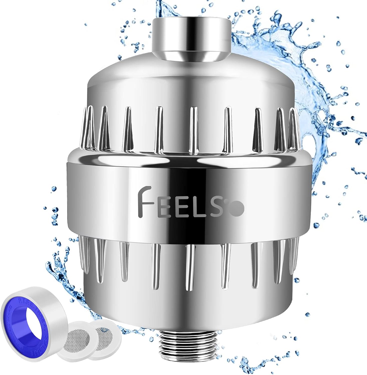 thumbnail video image 2 of FEELSO Filtro para Cabezal de Regadera, Filtros de Agua Universales de Acero Inoxidable de 18 Etapas para Agua Dura, 2 of 7