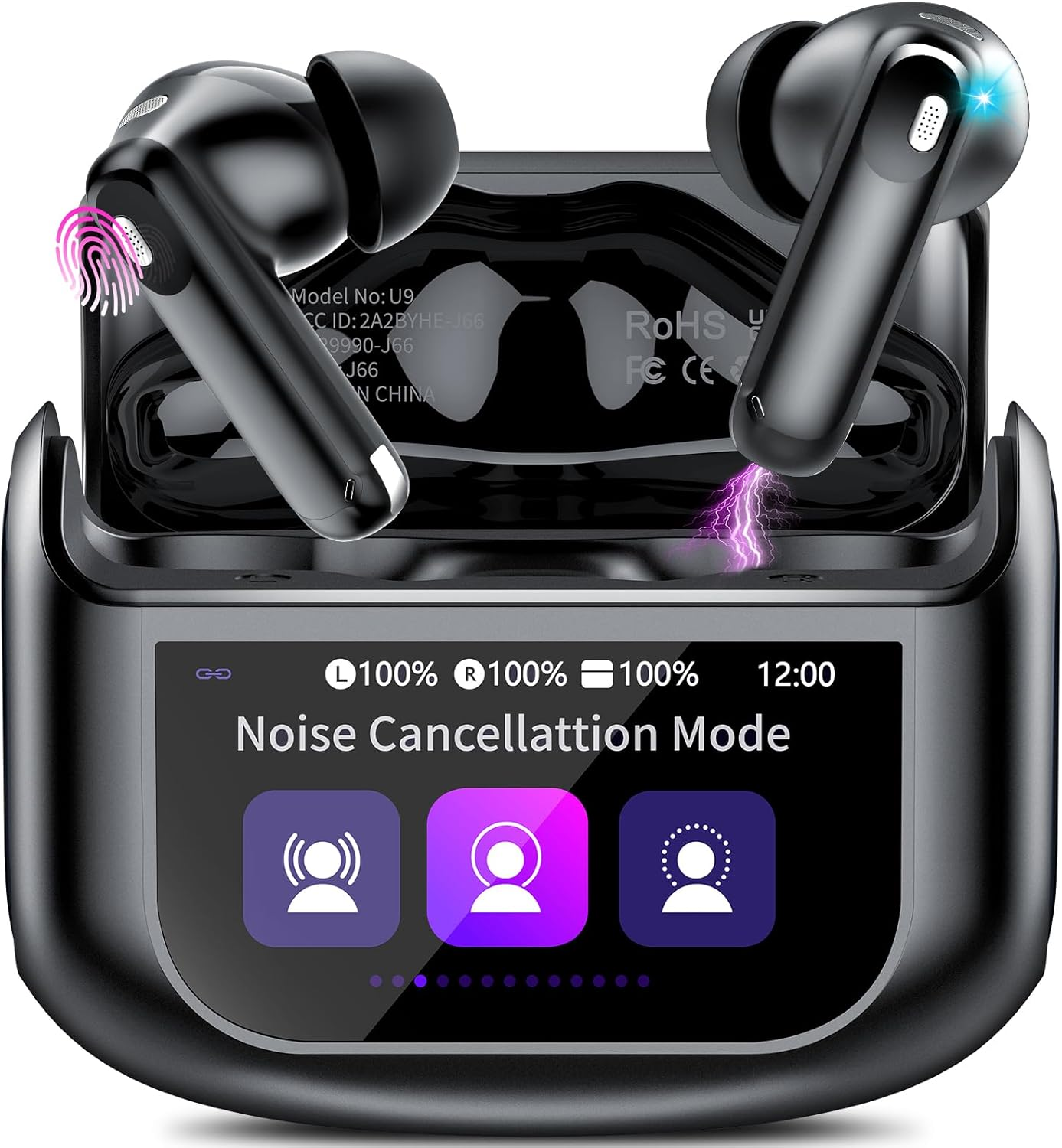 thumbnail video image 1 of Audífonos Inalámbricos con Pantalla Táctil, Audífonos Bluetooth 5.4 con Función Multifuncional con ENC, Cancelación de Ruido, Micrófono, Llamadas Claras, Audífonos Estéreo de Bajos 48H, Audífonos Imp, 1 of 1