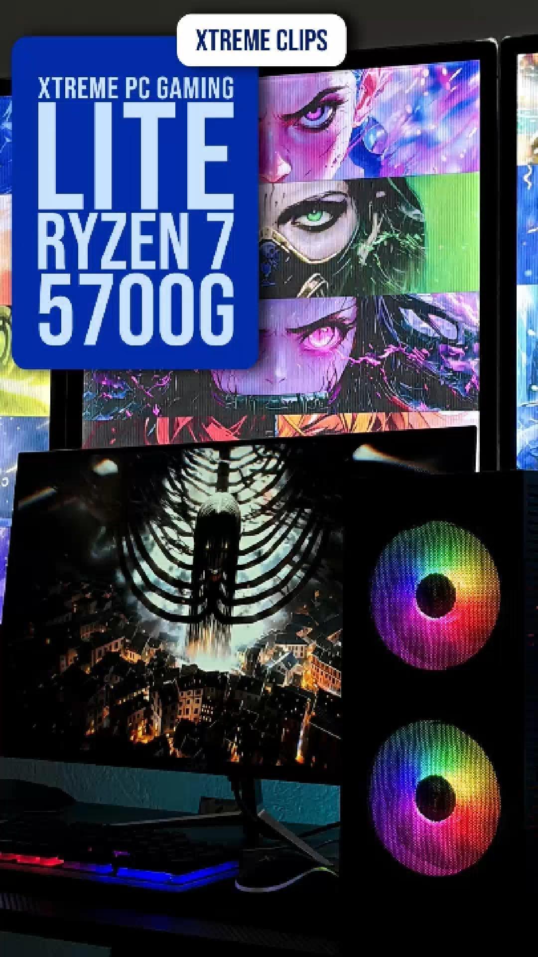 thumbnail video image 2 of Computadora Escritorio Completa Xtreme PC Gaming AMD Radeon Vega Renoir Ryzen 7 5700G 16GB SSD 1TB Monitor 23.8 75Hz WIFI Black juegos casuales, trabajo y estudio, 2 of 7