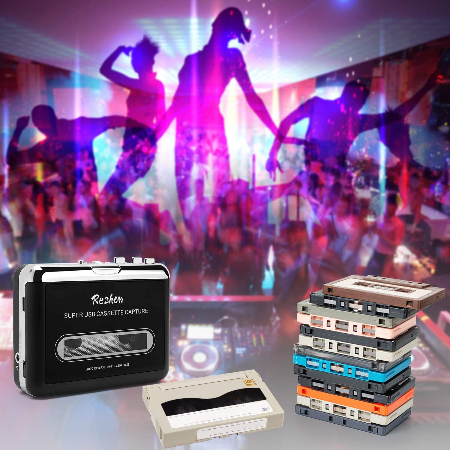 thumbnail video image 2 of Reshow Reproductor de Casetes Laptop, Convertidor de Casete USB a MP3, Digitalizador de Cinta para Laptop y PC, Negro, 2 of 8