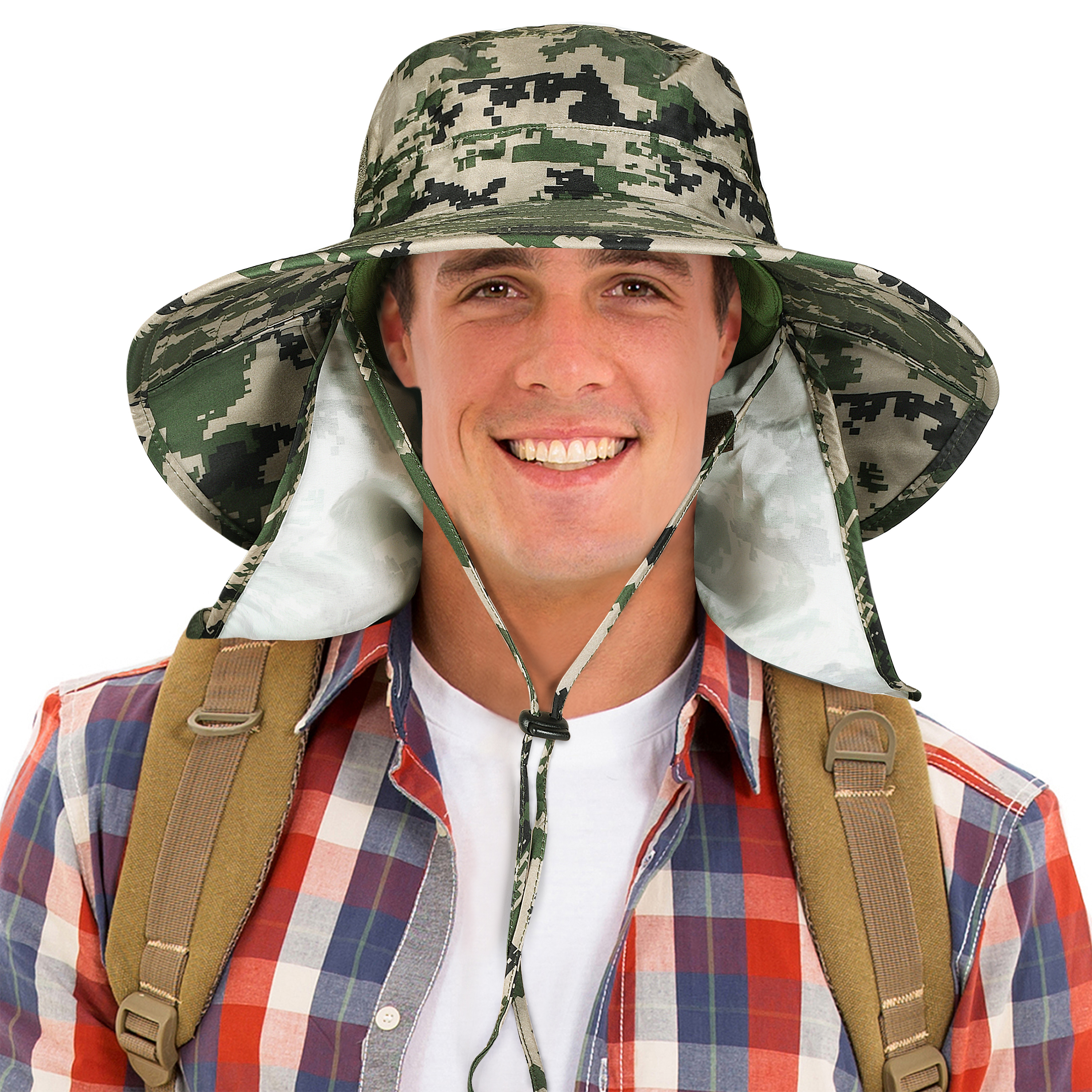 thumbnail video image 2 of Sombrero de Protección para Hombre Sun con Cubierta de Solapa para el Cuello, Ala Ancha para Pesca Al Aire Libre, Senderismo, Acampar, Caza, Navegación, Safari, Jardinería, 2 of 7