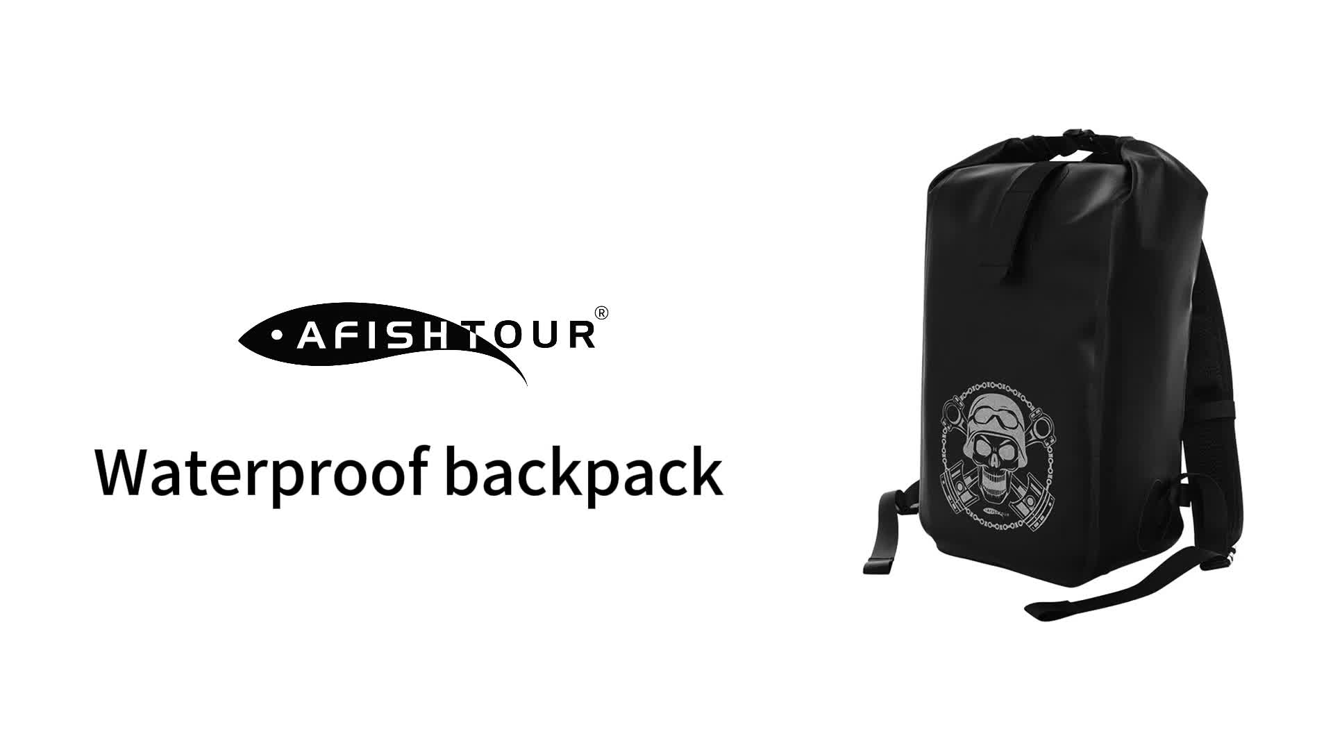 thumbnail video image 2 of AFISHTOUR Mochila de Motocicleta, Mochila Impermeable de 25L con Correas Ajustables en el Pecho y la Cintura (Negra), 2 of 7