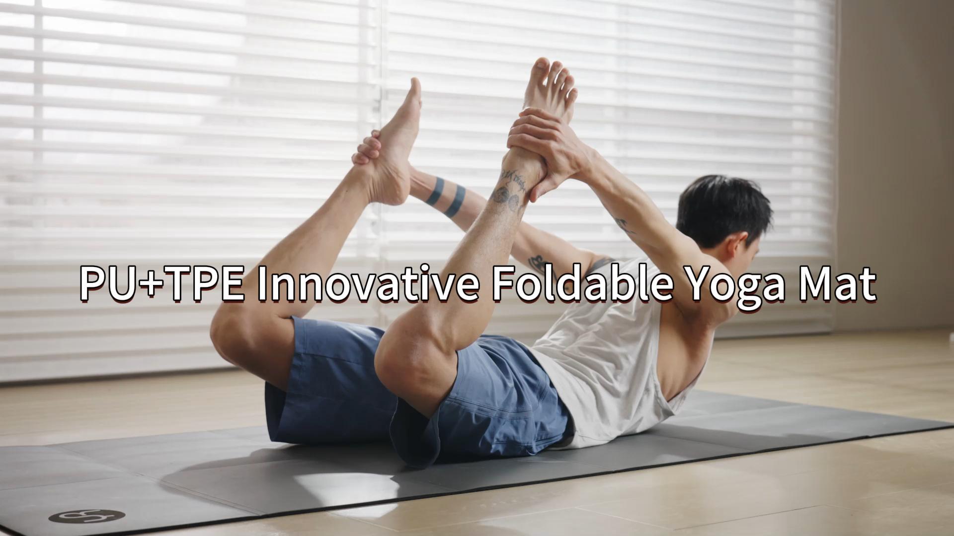 thumbnail video image 2 of YR Tapete de Yoga Plegable, Tapete de Ejercicio de Viaje Portátil Antideslizante de TPE+PU para Yoga Caliente, Pilates, HIIT, Gimnasio en Casa, 72x24 inch, 2 of 9