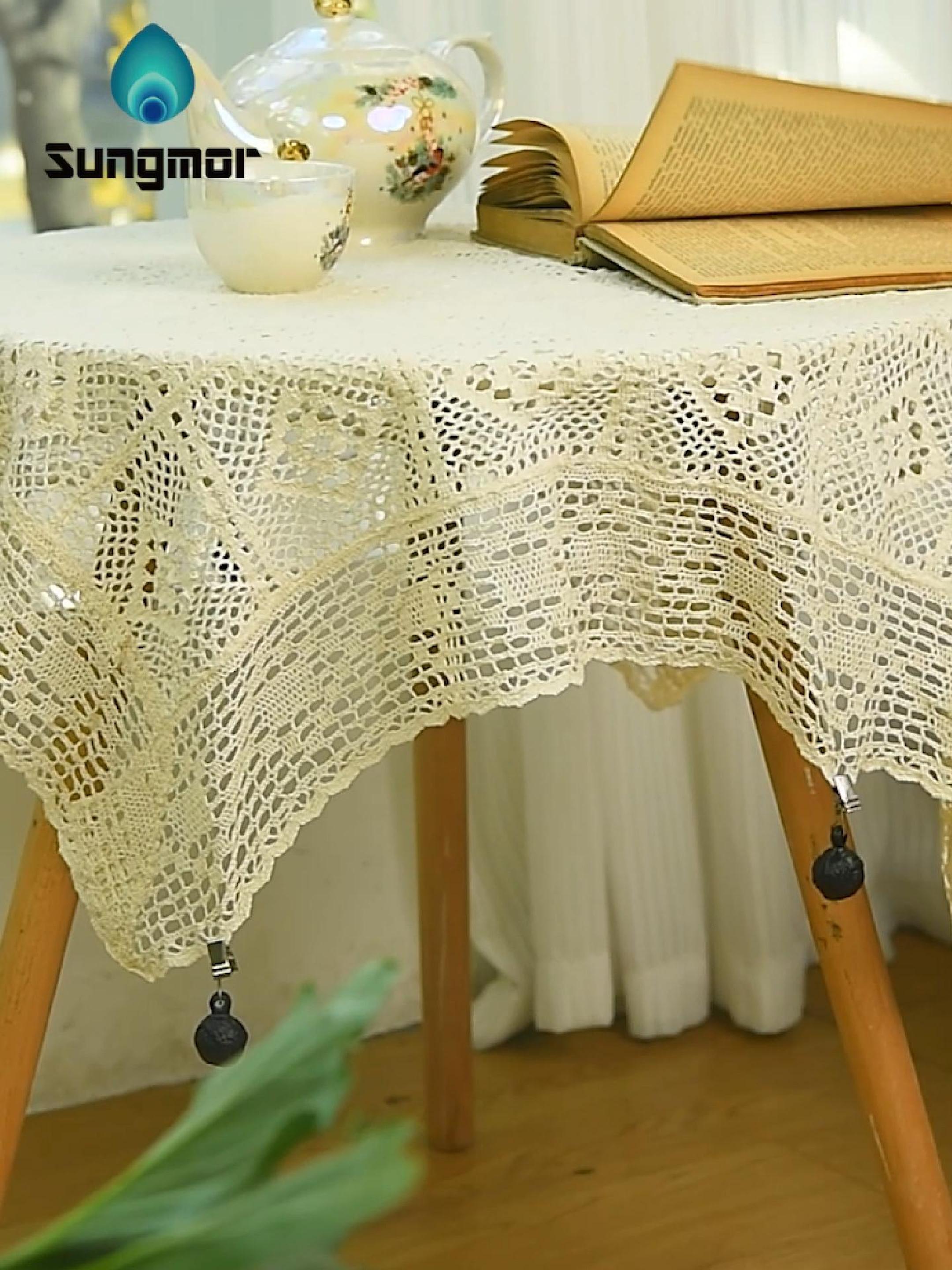 thumbnail video image 2 of Sungmor Pesas de Mantel de Hierro Fundido - Paquete de 4, marrón oscuro antiguo, pinzas redondas para colgar y sujetar manteles. Ideal para hogar, jardín, fiesta, boda, campamento y picnic., 2 of 8